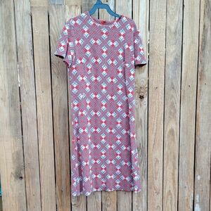 American Vintage Red Geometric Midi Shift Dress